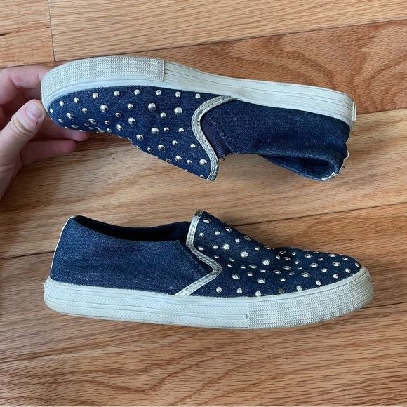 Stuart Weitzman Blue Jean Kids Vance Eden Stud Studded Slip On Sneakers Size 3 - Picture 3 of 9